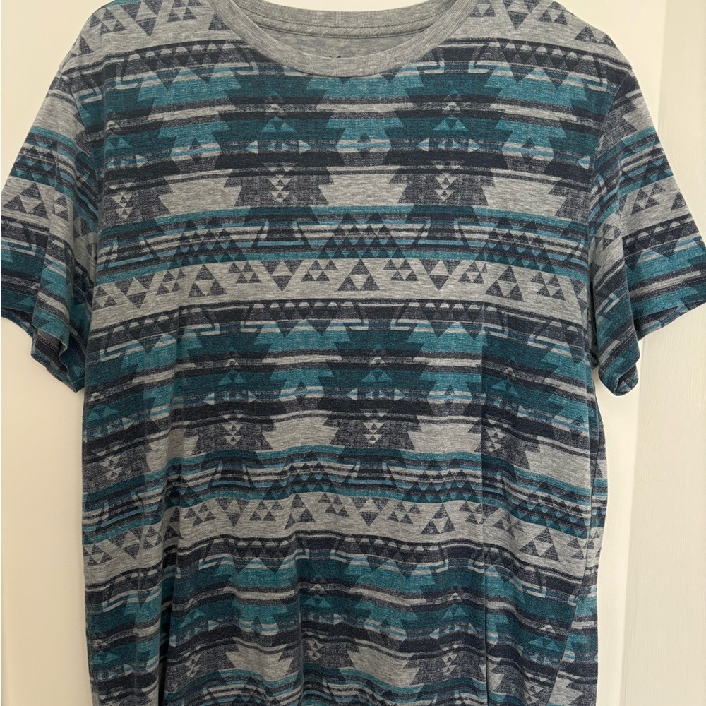 Geometric Pattern Gray and Blue Men's Shirt